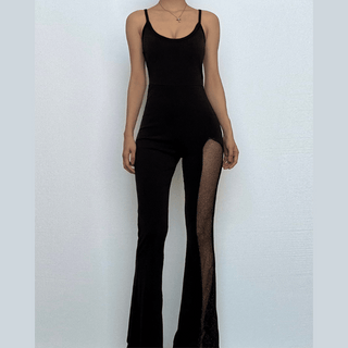 Sleeveless mesh flared jumpsuit