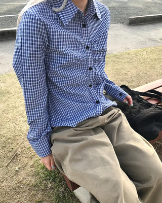 Checked gathered crop shirt