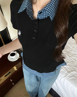 Checkered Shirt Layered PK T-Shirt