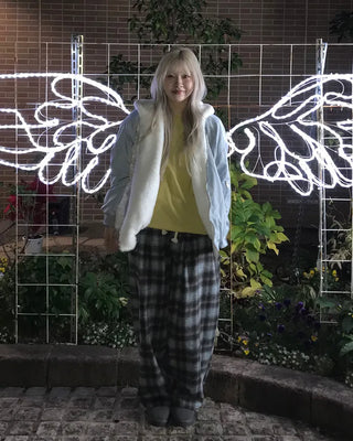 Checked wide-leg pants with string waistband