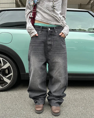 (Unisex) Whisker Wash Rib Denim Pants