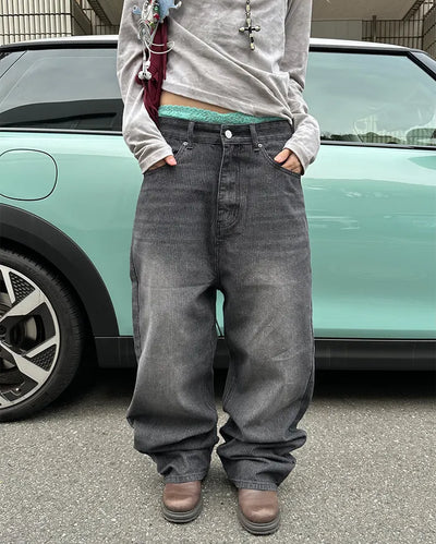 (Unisex) Whisker Wash Rib Denim Pants