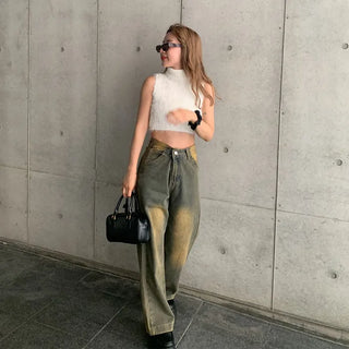 Turtleneck sleeveless fur knit