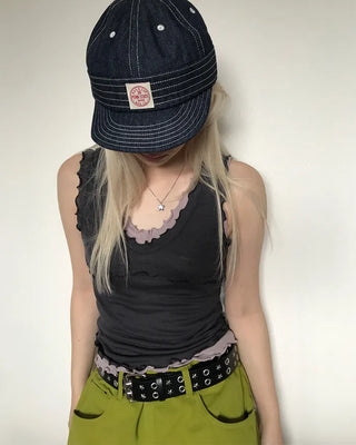 Frill neck layered sleeveless top