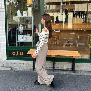 Shoulder ribbon striped knit