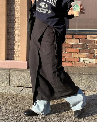 Layered long wrap skirt