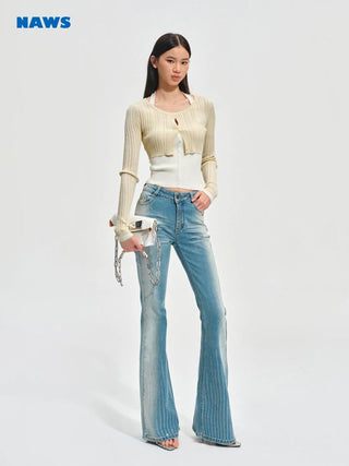 [NOTAWEAR] Rhinestone Flare Jeans Mid-Rise