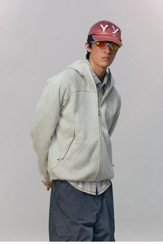 [Monterest] Fleece-Lined Hooded Zip-Up Cardigan