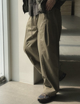 Curved Cotton Washed Elastic Waist Pants (4 colors, M~3XL)
