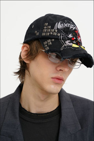 [MASONPRINCE] Graffiti Bear Distressed Baseball Cap