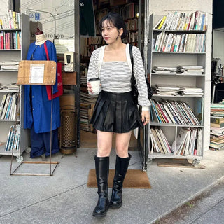 Leather pleated skirt