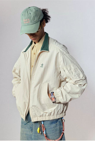 [Monterest] Water-Resistant Contrast Collar Zip Jacket