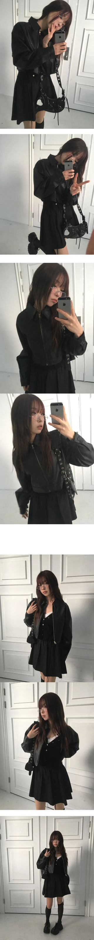 Single-collar half-crop leather jacket - 3 colors