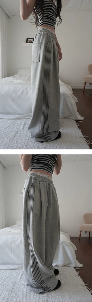 Chain Pintuck Track Wide Pants - 3 Colors