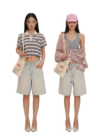 [Moromoro2] Washed Pleated Wide Leg Denim