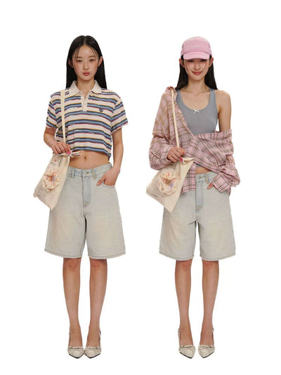 [Moromoro2] Washed Pleated Wide Leg Denim