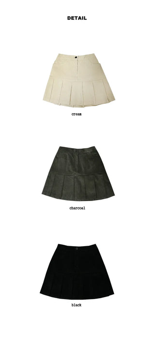 Corduroy half-pleated skirt