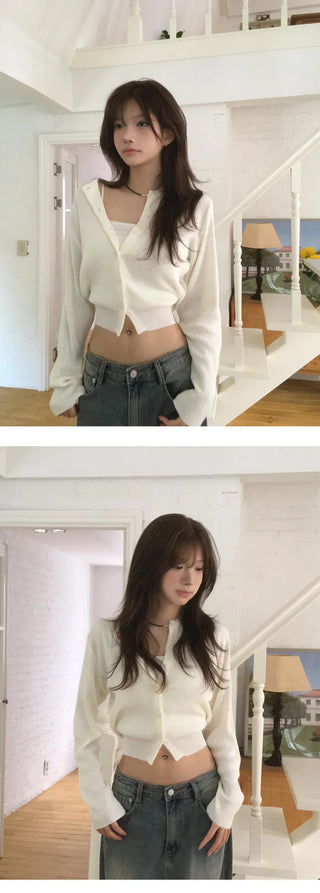 Ribbon Strap Round Neck Cardigan - 4 Colors