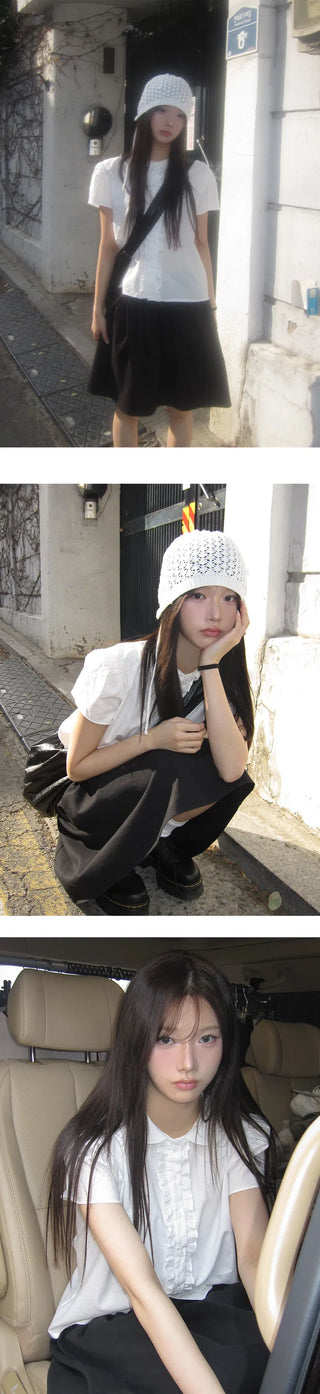 Kyoto frill short-sleeved blouse