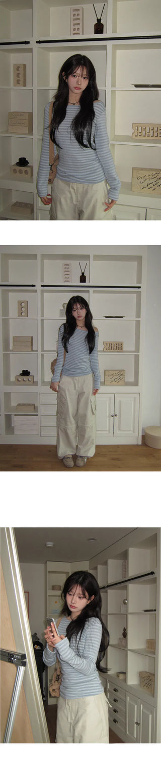 Board Striped Knitwear Basic Long Sleeve T-shirt - 2 colors