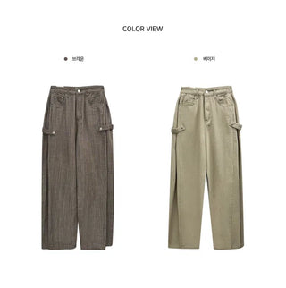 Linen side pintuck button wide long pants - 2 colors