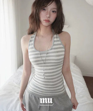 Collared/Neck Cover Striped Halter Sleeveless - 3 colors
