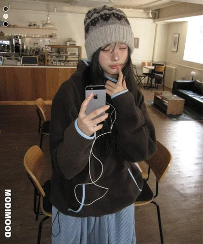 Q diagonal zipper hooded fleece Jacket - 3 colors