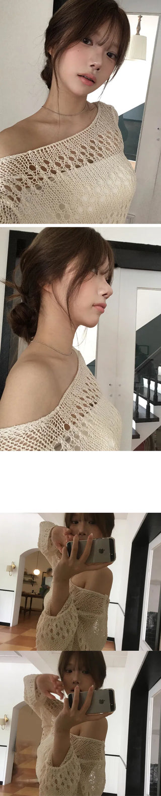 Crop Uneven Boat Neck Punching nt - 2 colors