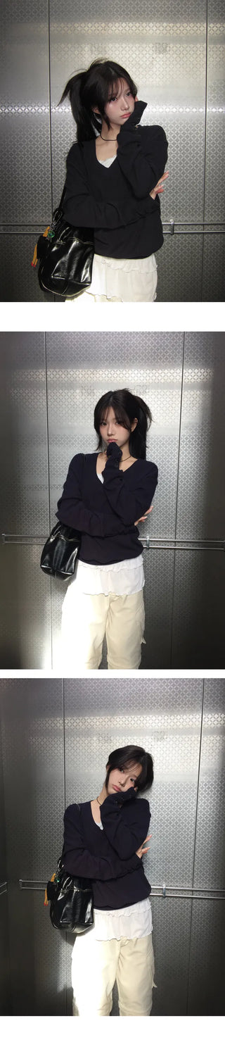 Molded Sleeve Button V-Neck Knitwear MTM - 2 Colors
