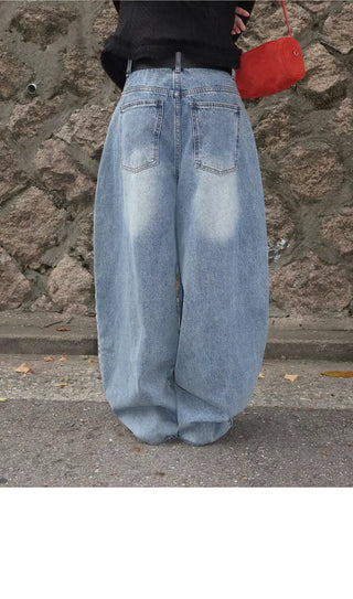 Balloon fit Faded low-rise wide denim pt - 3 colors