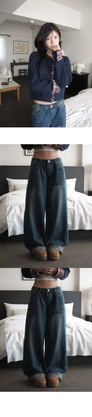 Roll-up wide Faded pants - 3 colors