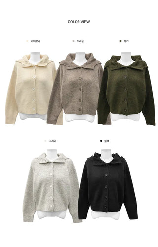 Moruka Hooded Button High Neck Knitwear Cardigan - 5 Colors