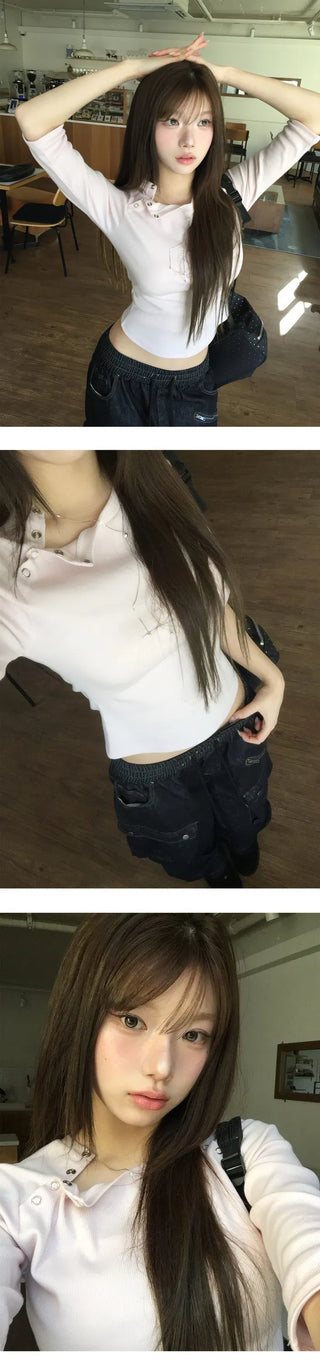 Button snap point 7/8 length T-shirt - 5 colors