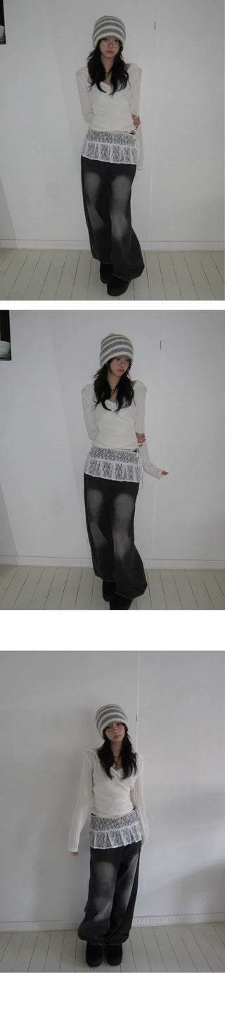 Finga Lace Pleated Wrap Layered Sk