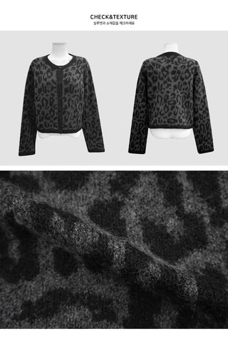 Angora Brush Leopard Knitwear Cardigan