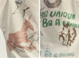 [Monterest] Horse Year Graffiti Print Embroidered Tee