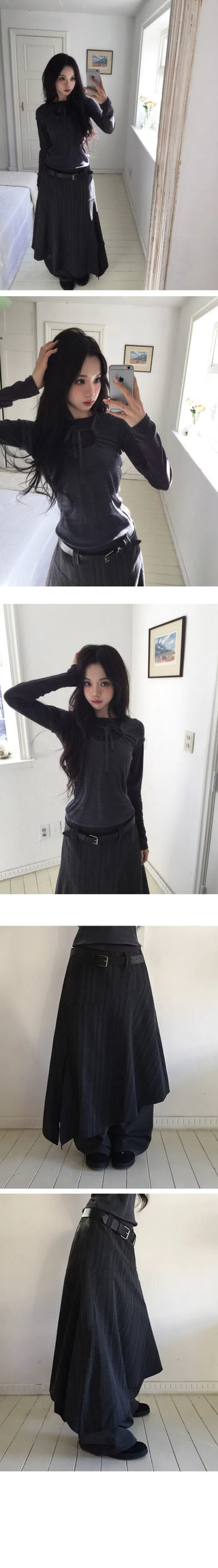 Belty Long Striped Team Skirt