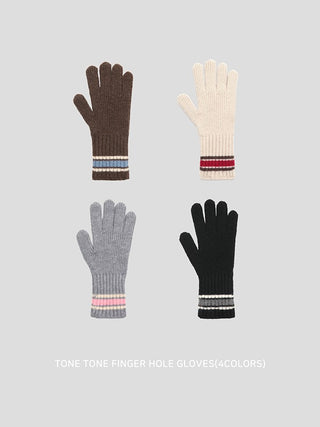 tone tone fingerhole color block gloves