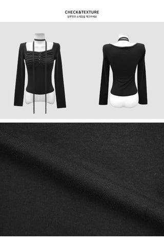 Shirring bean button long sleeve t-shirt - 4 colors