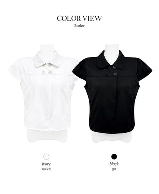 Half-fit double collar short-sleeved blouse - 2 colors