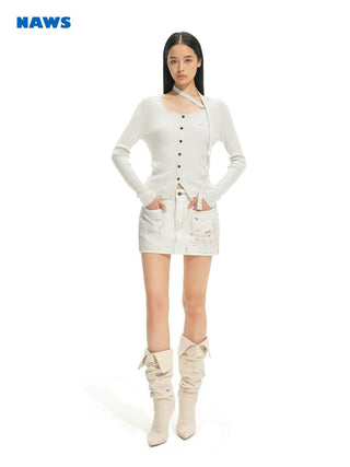 [NOTAWEAR] Wool Blend Ribbed Slim Fit  Cardigan
