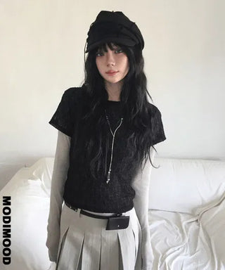 Bonnet Flower Lace Short Sleeve Layered T-shirt - 2 colors