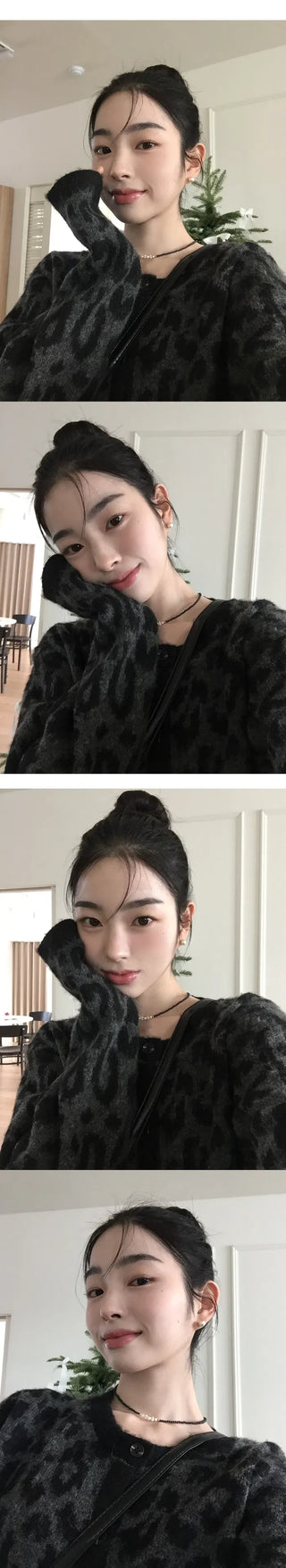 Angora Brush Leopard Knitwear Cardigan