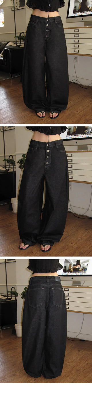 Four-button Wide Balloon Raw Denim - 2 colors