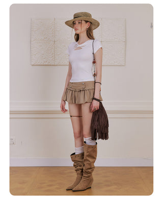 [NECY] Velvet Corduroy Double Breasted Miniskirt
