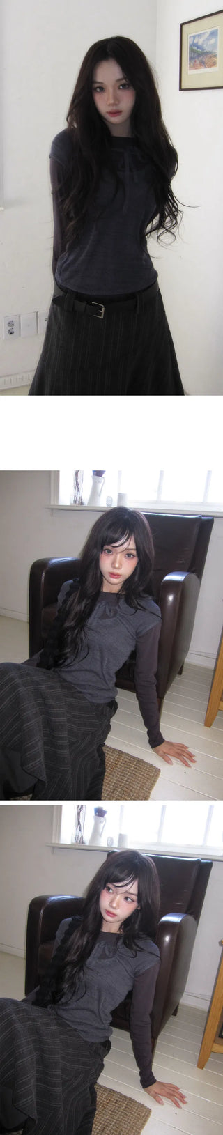 Twin Ribbon Shirring Layered T-Shirt - 3 Colors