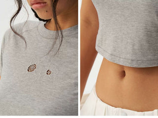 [Monterest] Cutout Embroidery Slim Fit Crop Tee