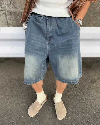 Washed Bermuda denim pants
