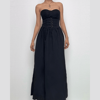 Buckle smocked sweetheart neck tube midi dress-final-sale