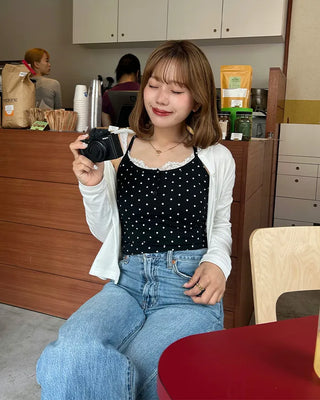 Cup-attached polka dot camisole